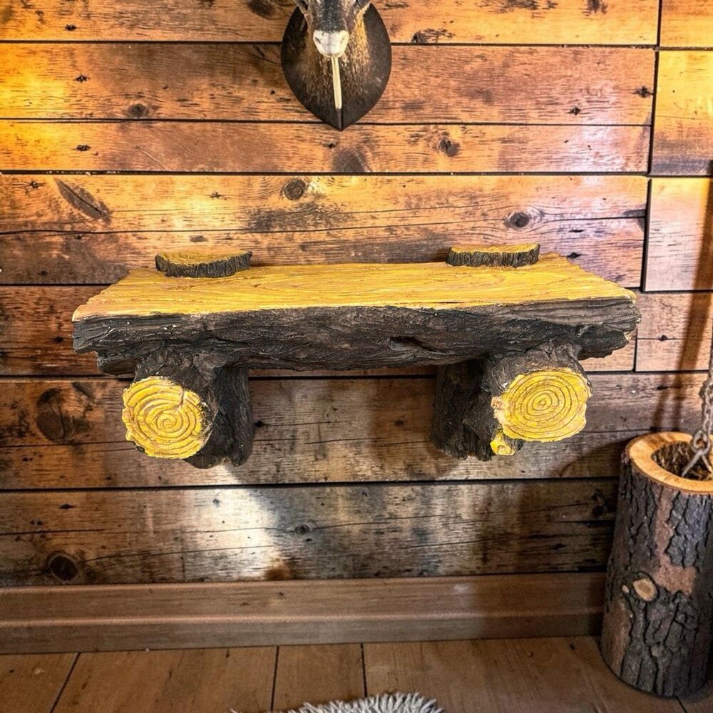 Rustic Faux Wood Log Display Stand Cabin Lodge Decor Plant Riser Shelf 11.5